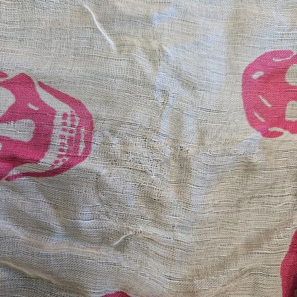 Alexander McQueen Classic Skull Foulard Womens One Size Ivory Pink Silk Scarf - Picture 10 of 12